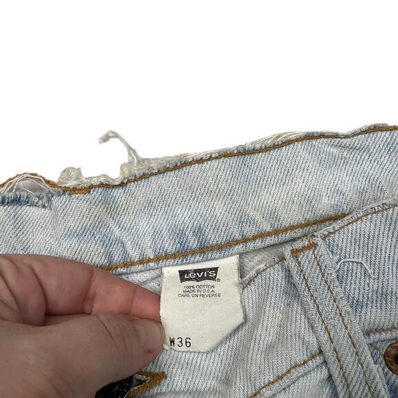 Levi’s VTG 90s 560 Loose Fit Baggy Jean Shorts Jort Orange Tab FLAW Acid Wash 36 - Picture 9 of 10